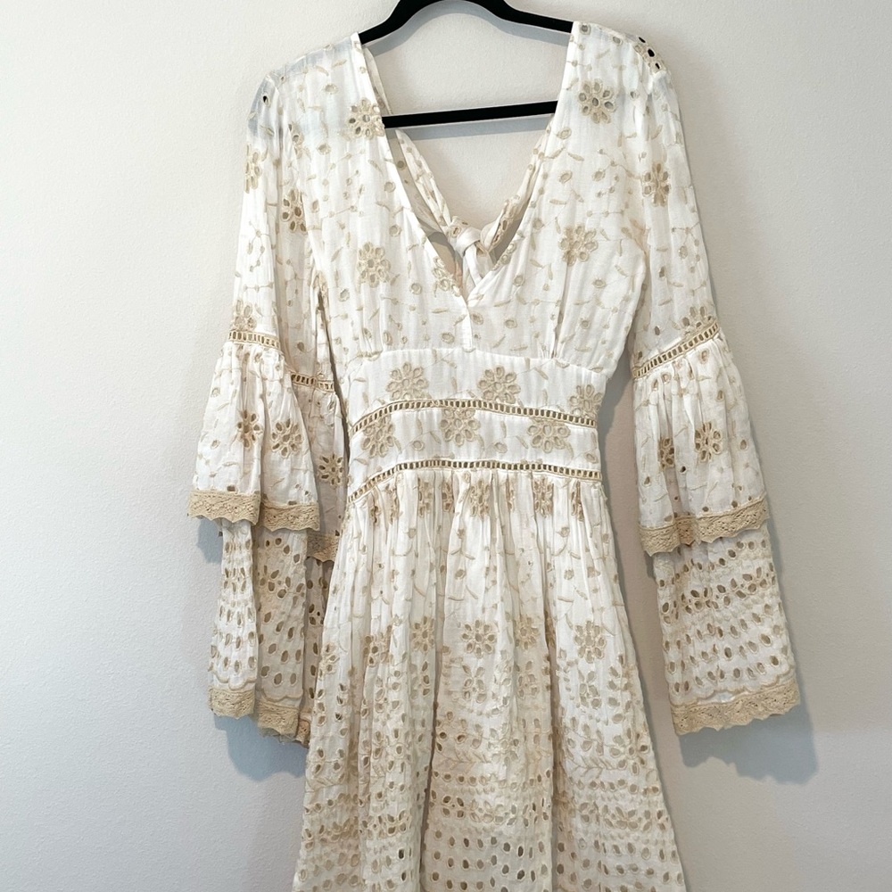 NWOT antica sartoria white/cream eyelet cutout dress Italy Positano import - Picture 2 of 5